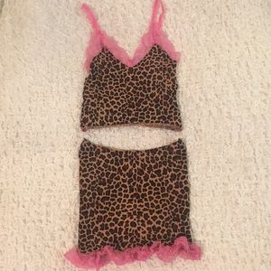 SET Pink Lace & Leopard Print Top and Skirt